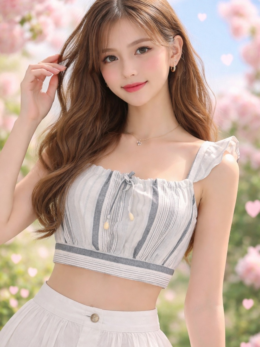 Striped Smocked Crop Top Ruffle Strap Tie Front